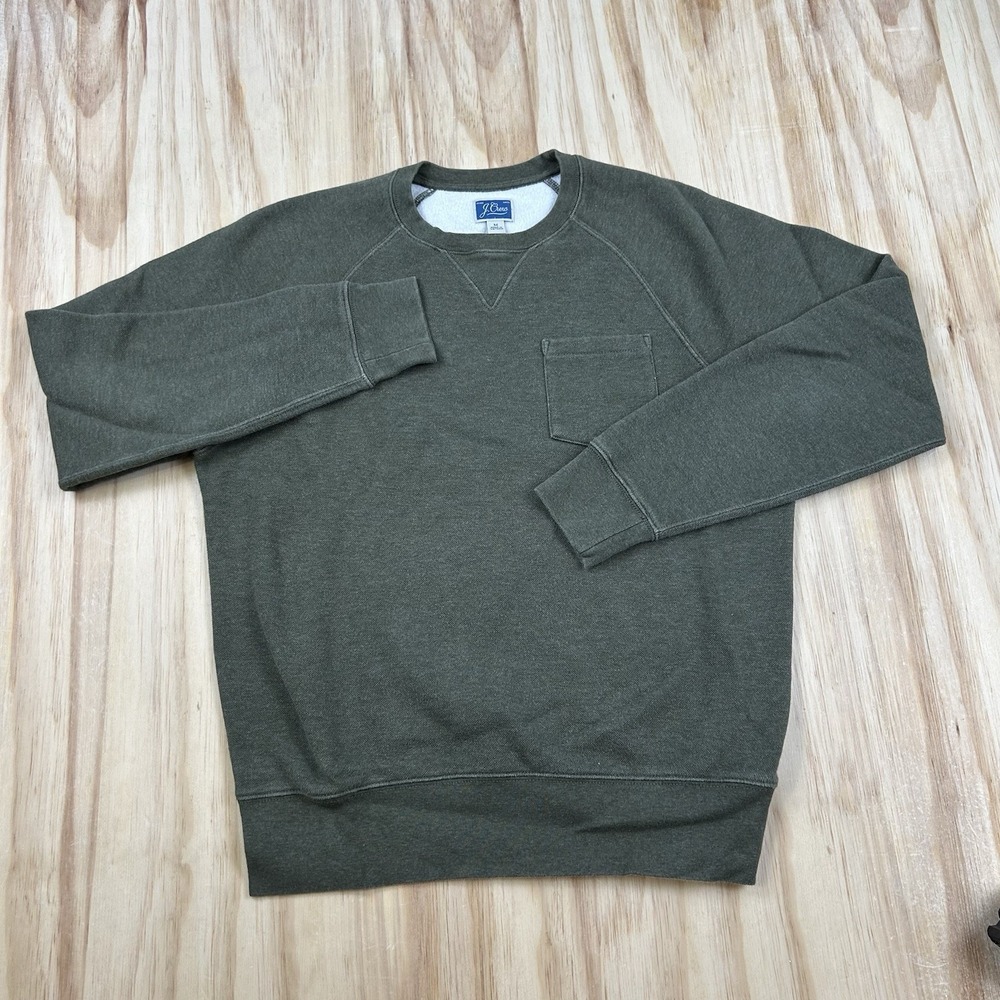 J.Crew Men's Medium Green Pocket Sweatshirt Cotton Blend Crewneck Casual